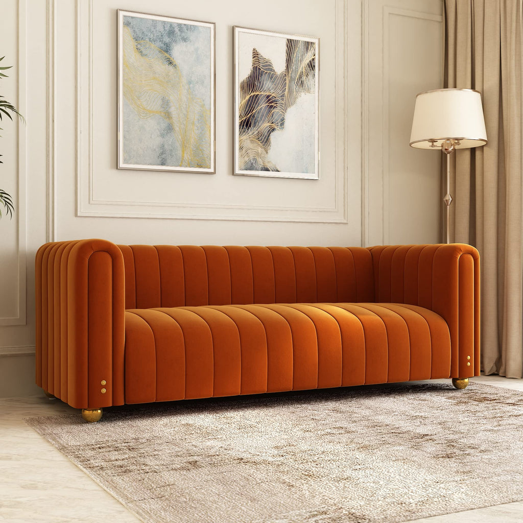 Orange Velvet 80 Inch 3 Seat Sofa F3312