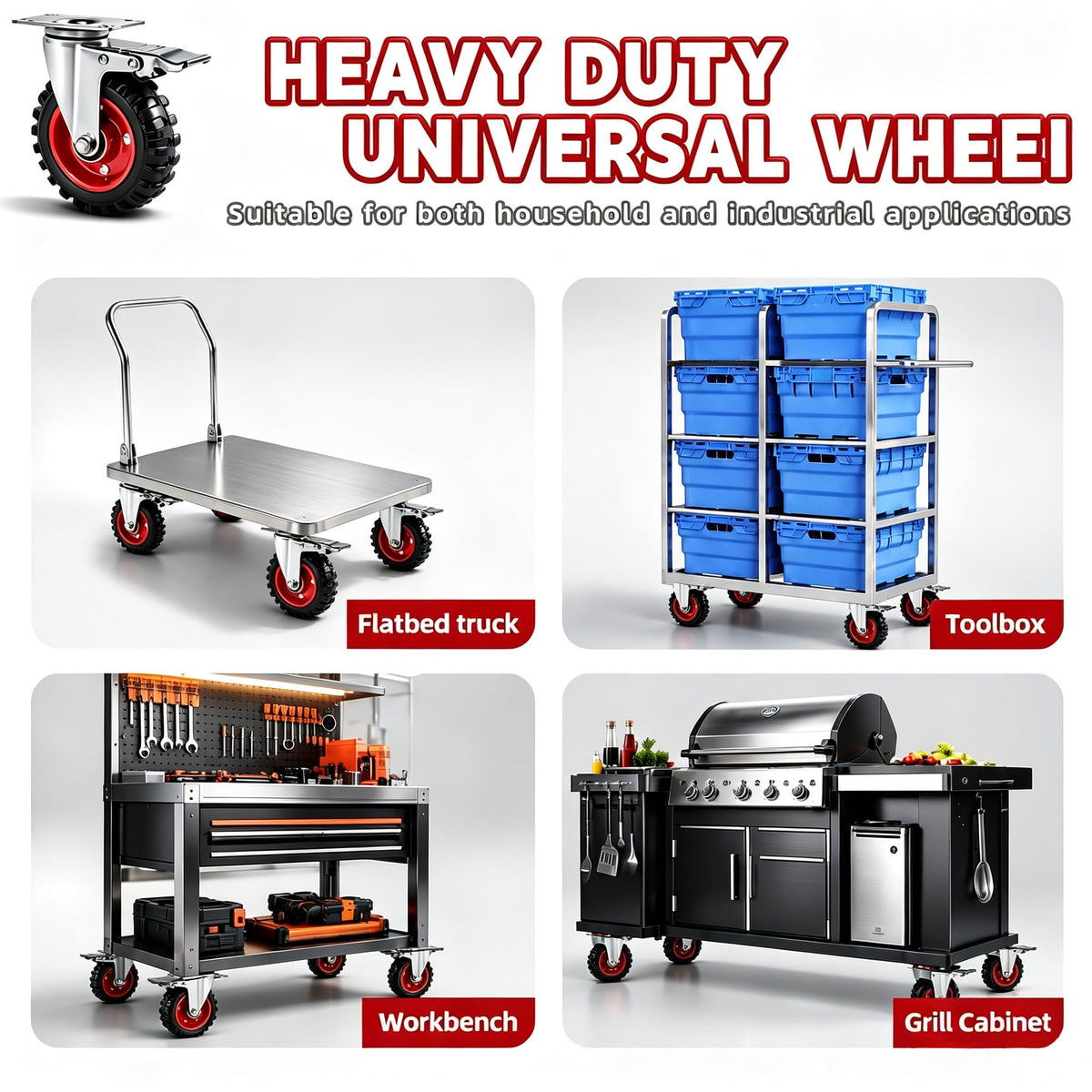 5 Inch Heavy Duty Casters Set of 4 Dual Locking Rubber Swivel Plate O308165