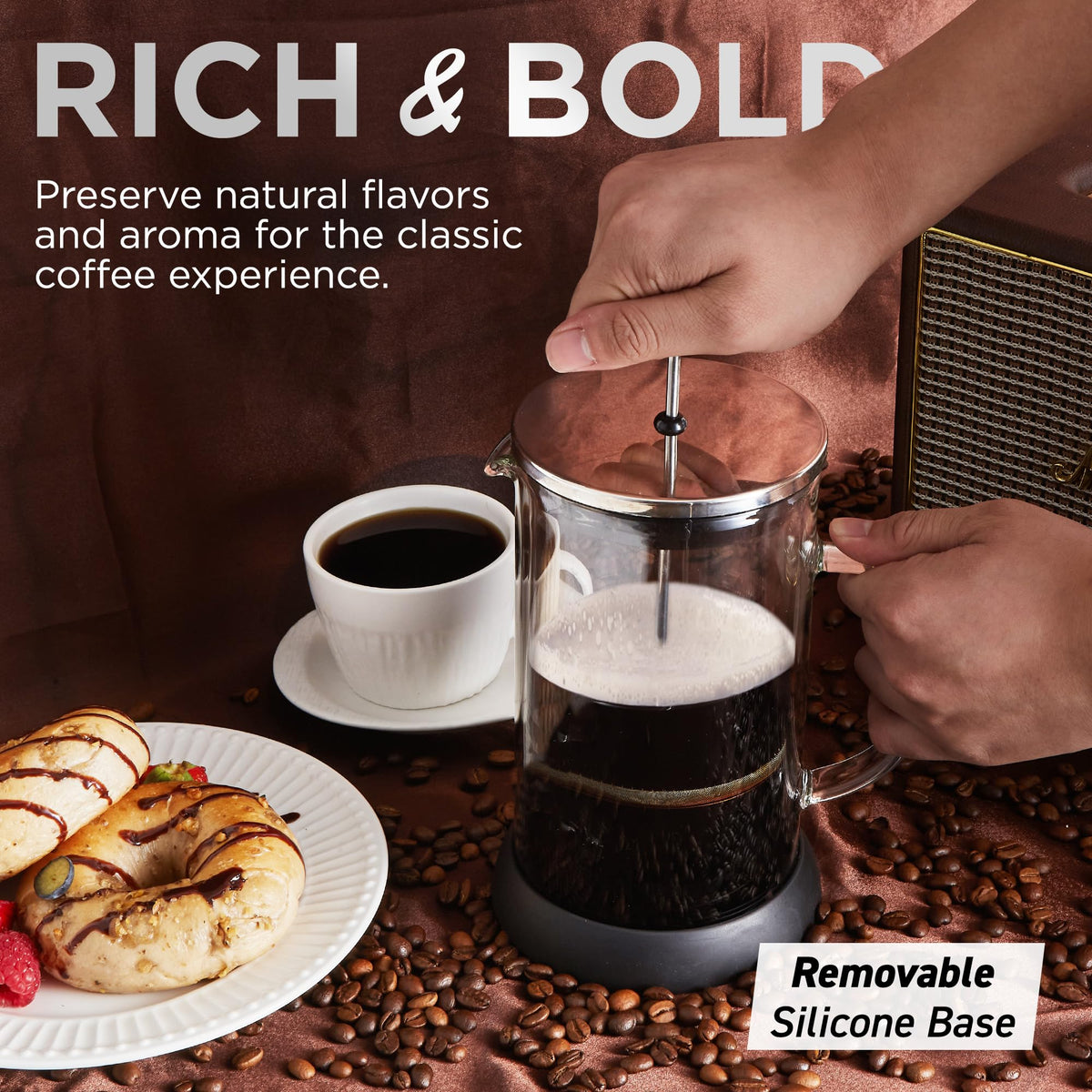 French Press Coffee Maker 1-Liter Glass Carafe D630
