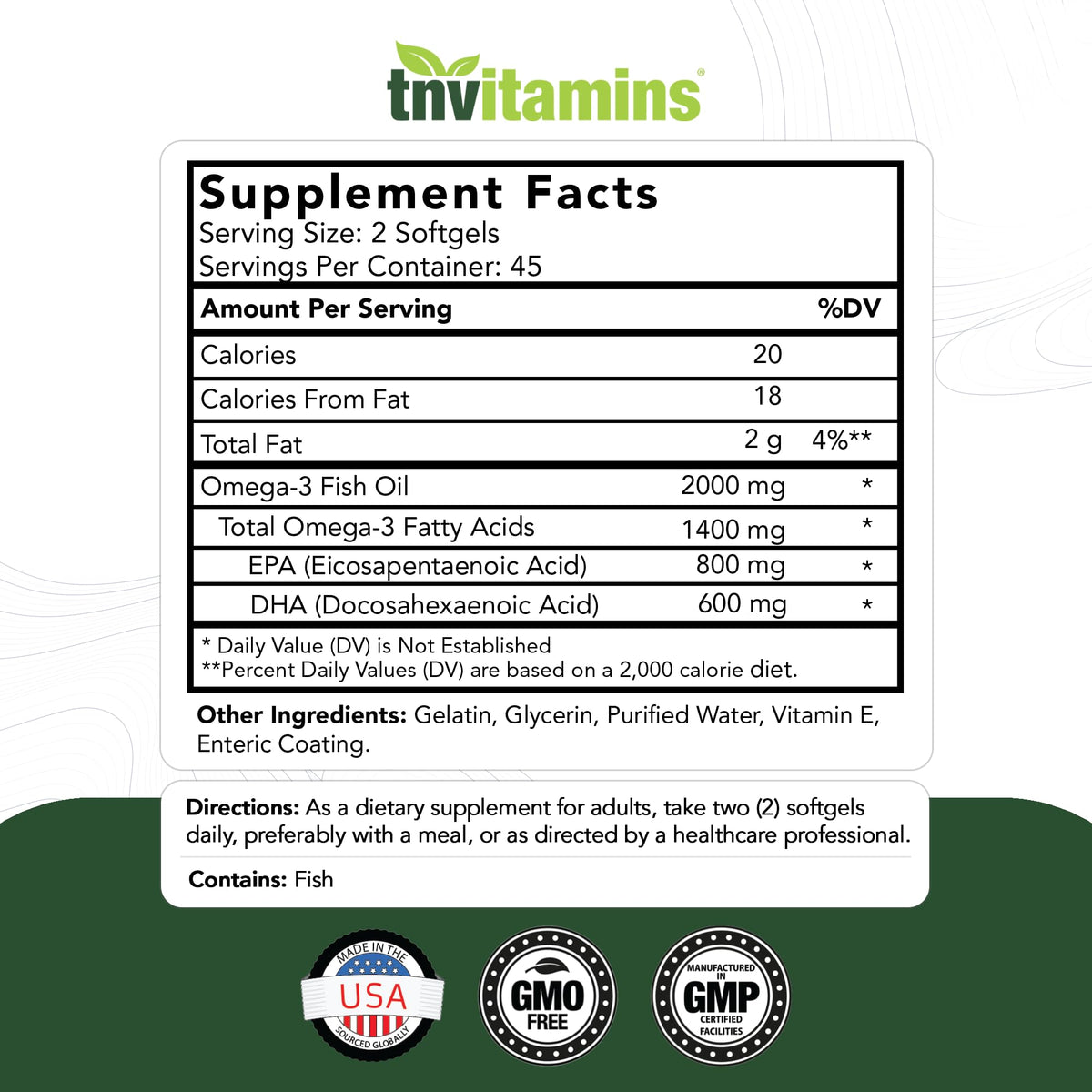 2000mg Omega-3 Fish Oil 90 Softgels T550