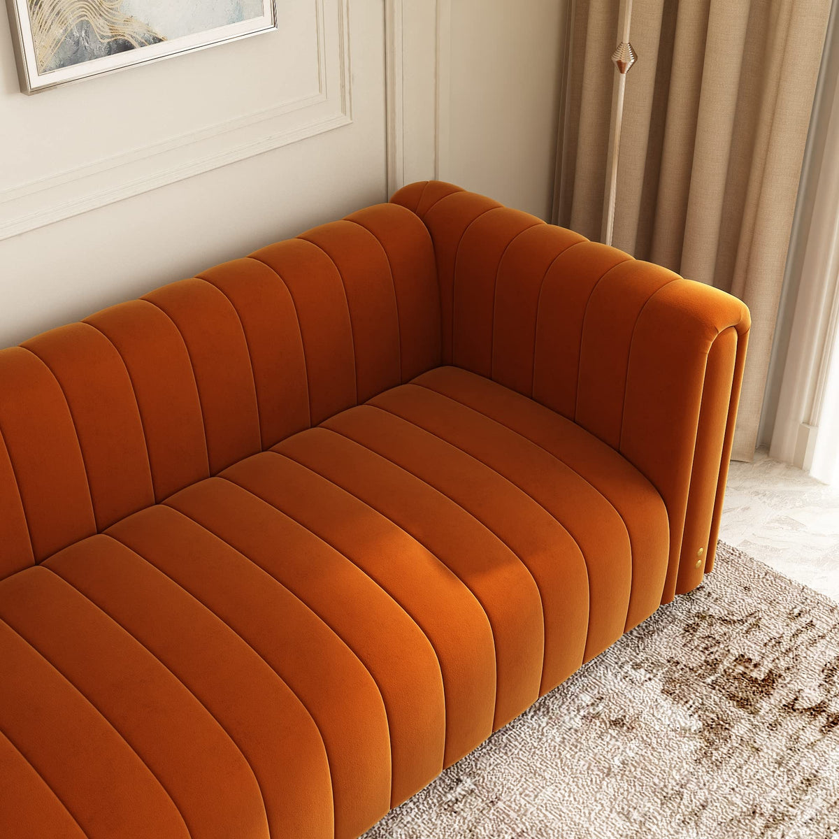 Orange Velvet 80 Inch 3 Seat Sofa F3312