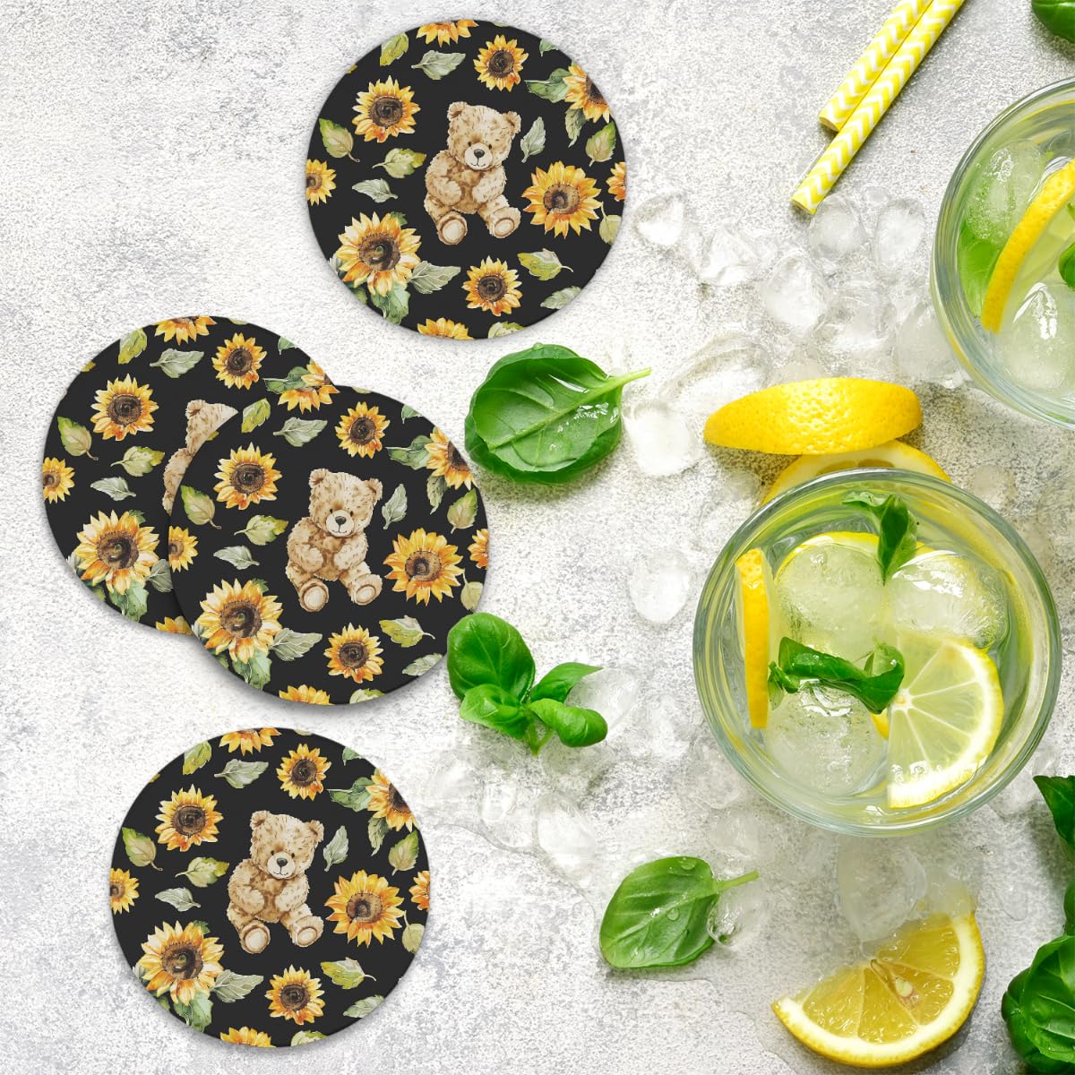 Round Absorbent Ceramic Coasters Set of 4 S504