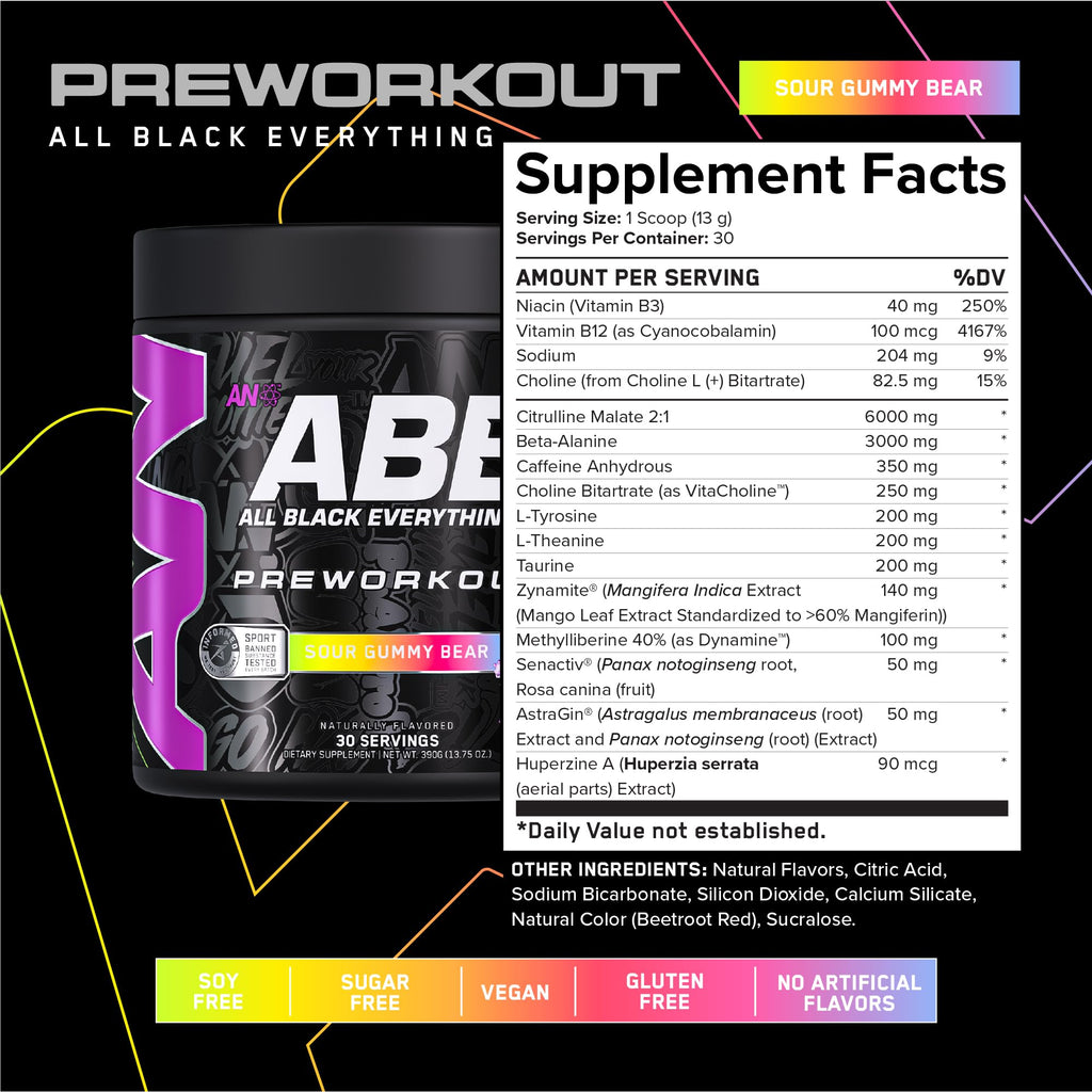 Black Pre-Workout Powder 350mg Caffeine 30 Servings E51610