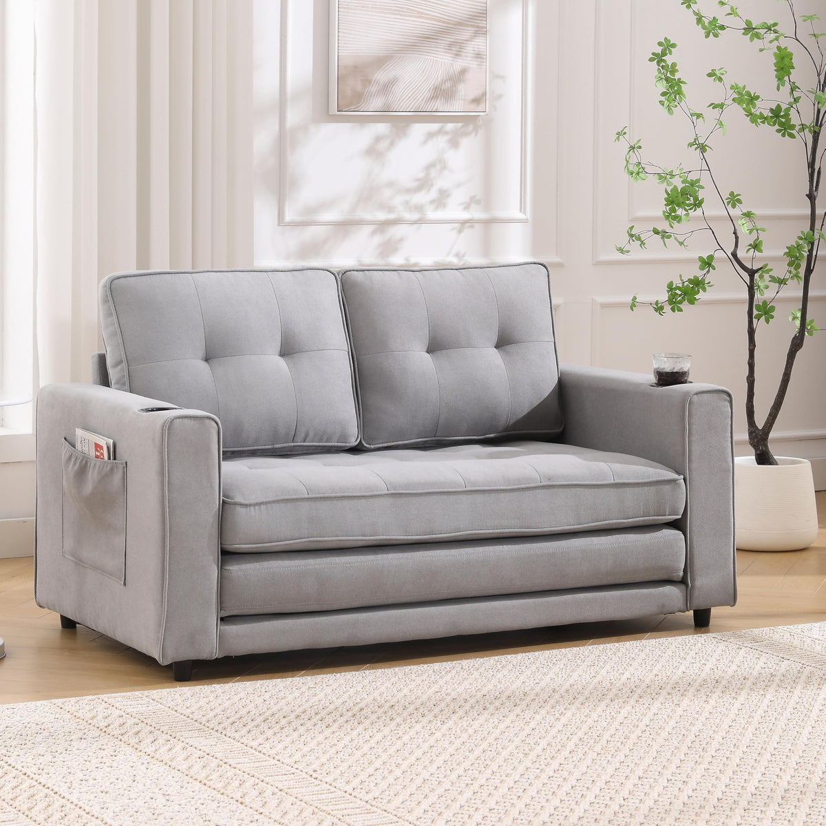 Light Gray Convertible Futon Sofa Bed G68385
