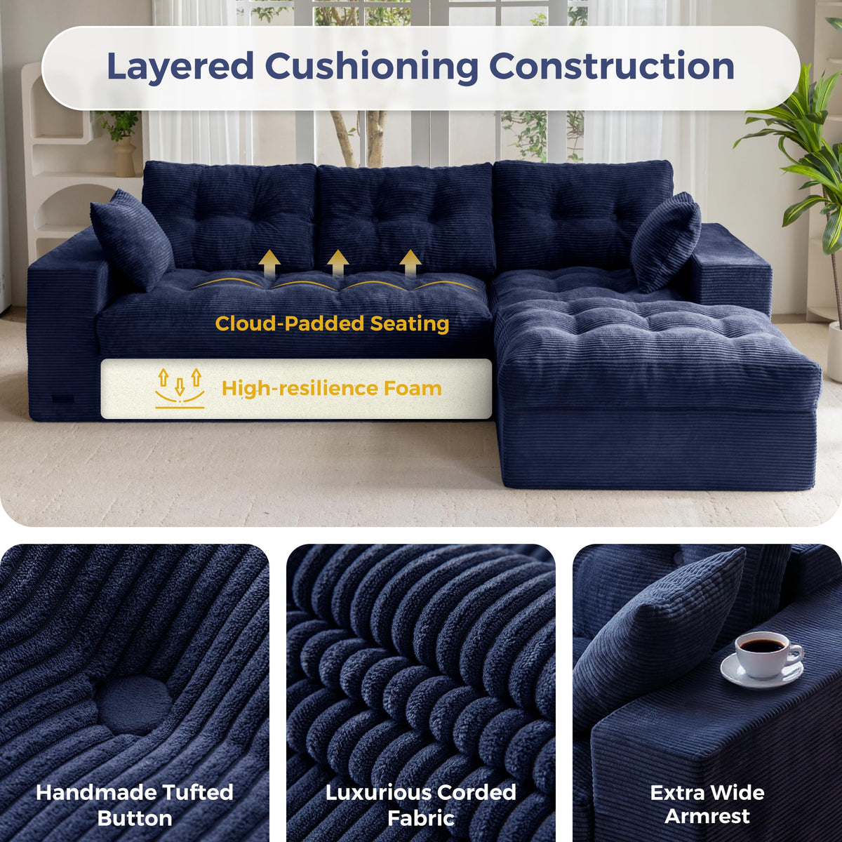 104-Inch L-Shaped Couch with Ottoman A304270