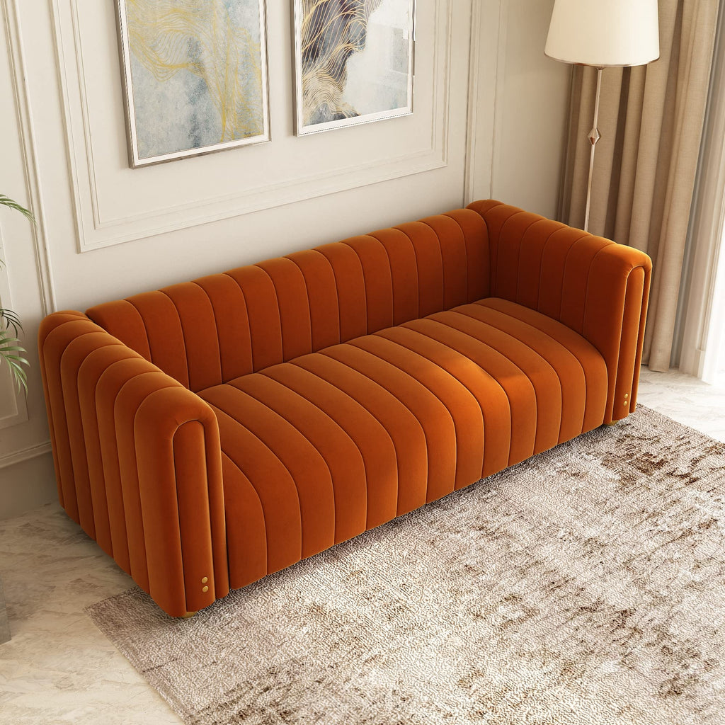 Orange Velvet 80 Inch 3 Seat Sofa F3312