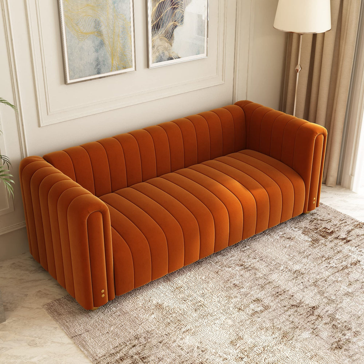 Orange Velvet 80 Inch 3 Seat Sofa F3312