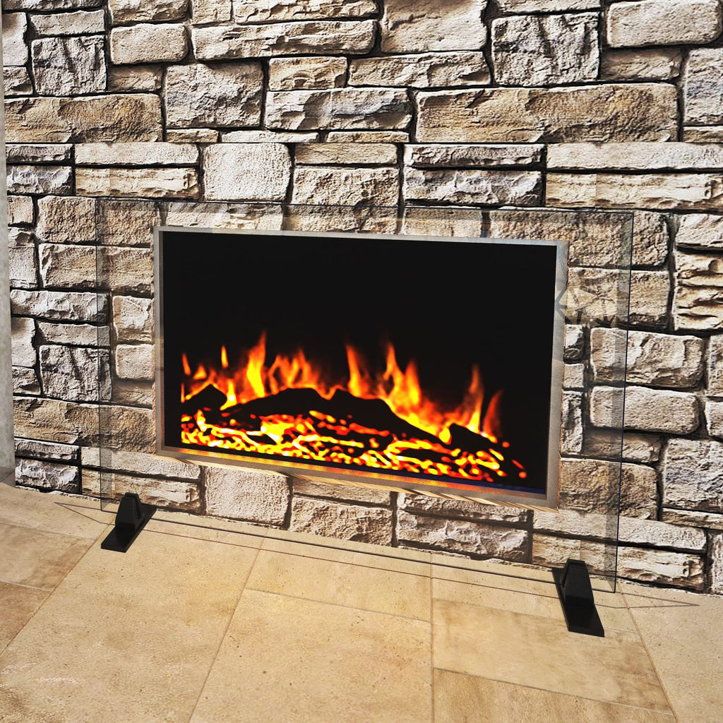 Tempered Glass Fireplace Screen, 33" x 46", Black Base J20915
