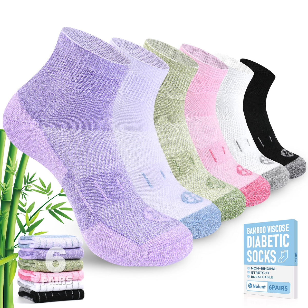 6 Pairs Wide Bamboo Viscose Non Binding Socks E749