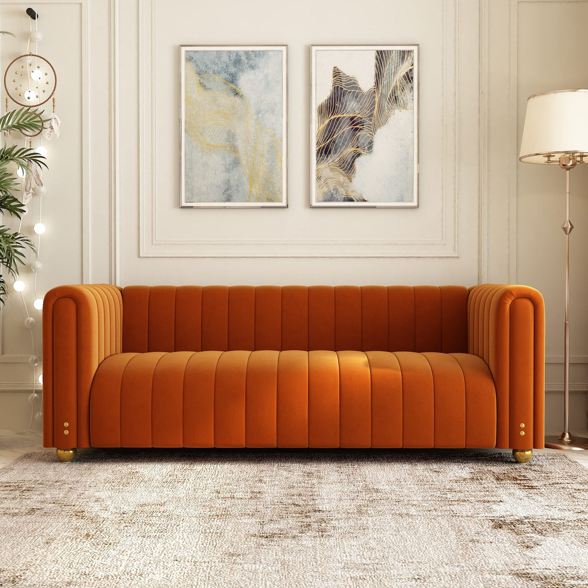 Orange Velvet 80 Inch 3 Seat Sofa F3312