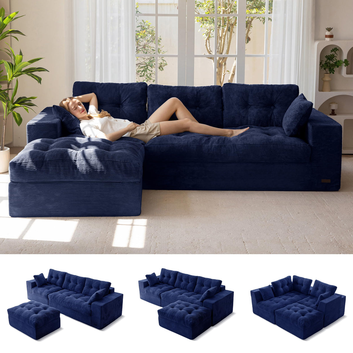 104-Inch L-Shaped Couch with Ottoman A304270