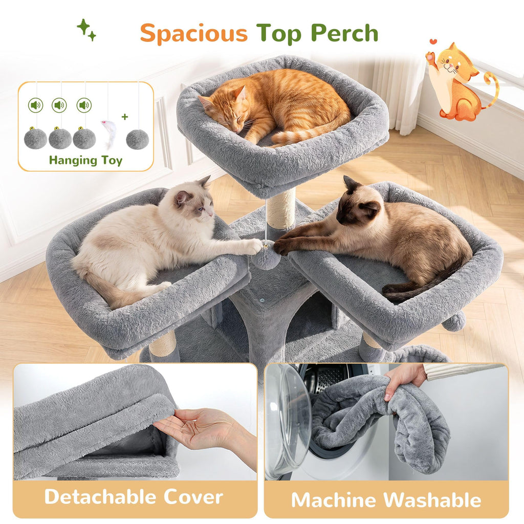 70 Inch Light Grey Cat Tree with Scratching Post B805