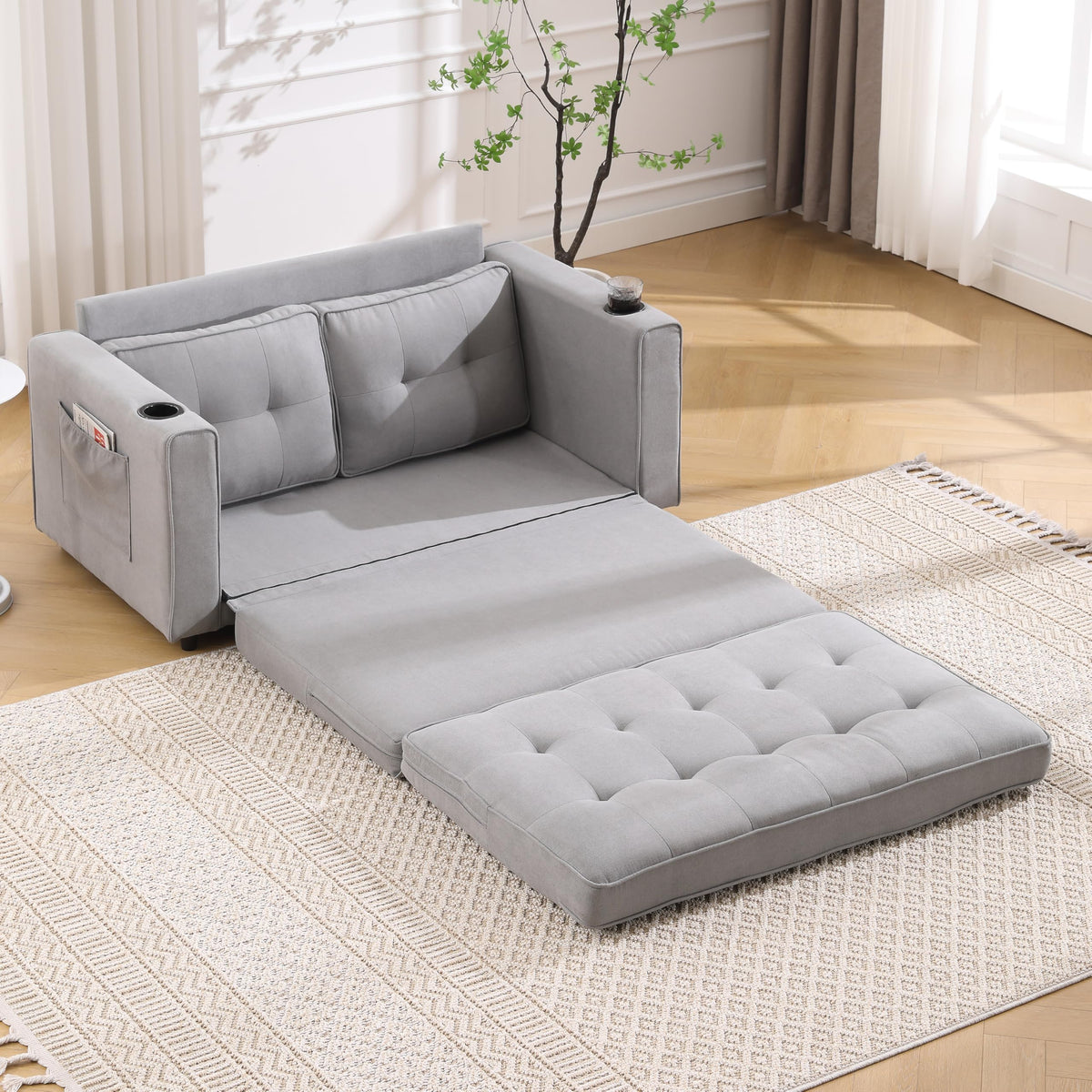 Light Gray Convertible Futon Sofa Bed G68385