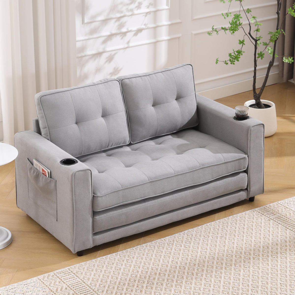 Light Gray Convertible Futon Sofa Bed G68385