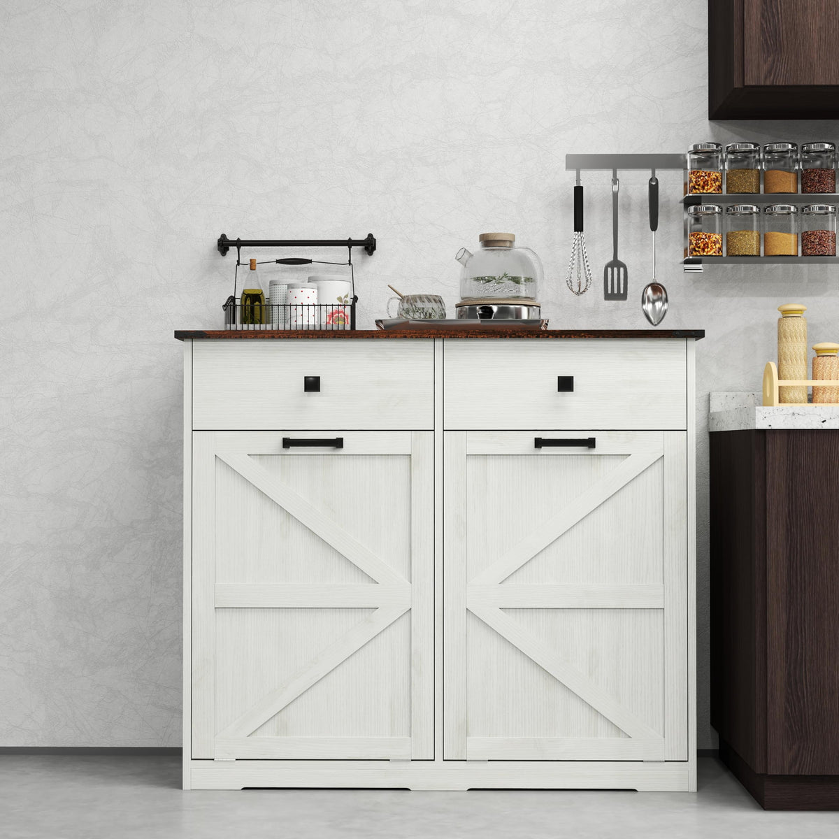 Double Tilt Out Trash Cabinet with Hideaway Drawer J853652