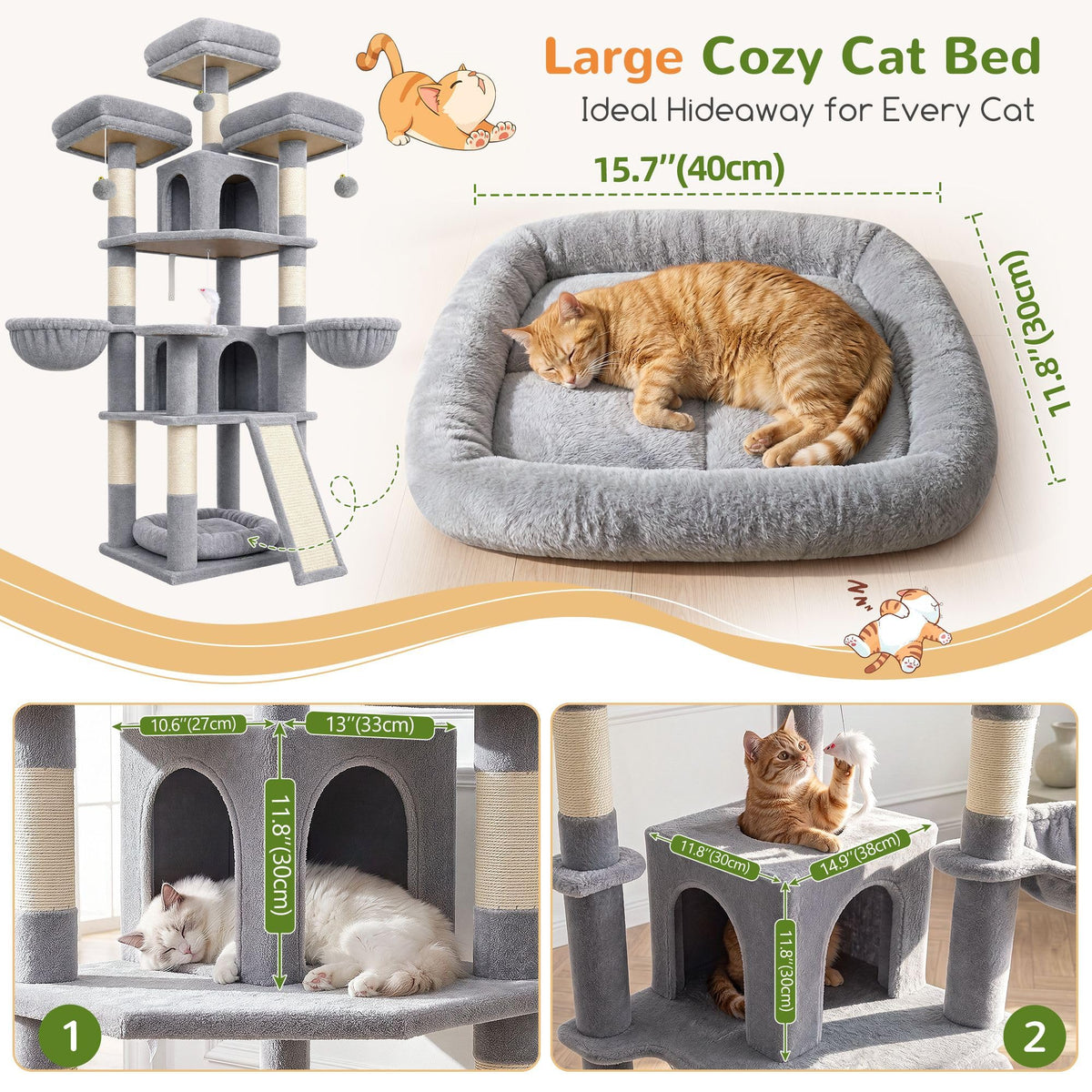 70 Inch Light Grey Cat Tree with Scratching Post B805