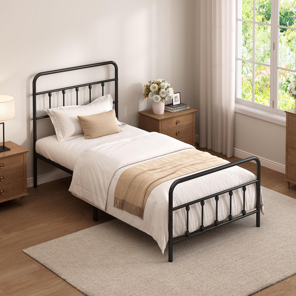 Twin Size Metal Bed Frame with Headboard and Footboard G971629