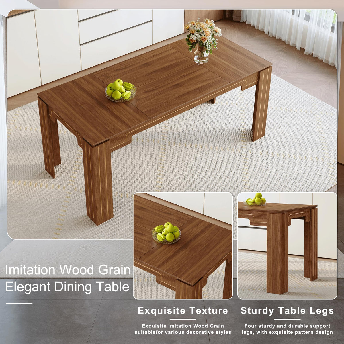 9 Piece Walnut Wood Grain Dining Table Set with 8 Black Chairs T98986