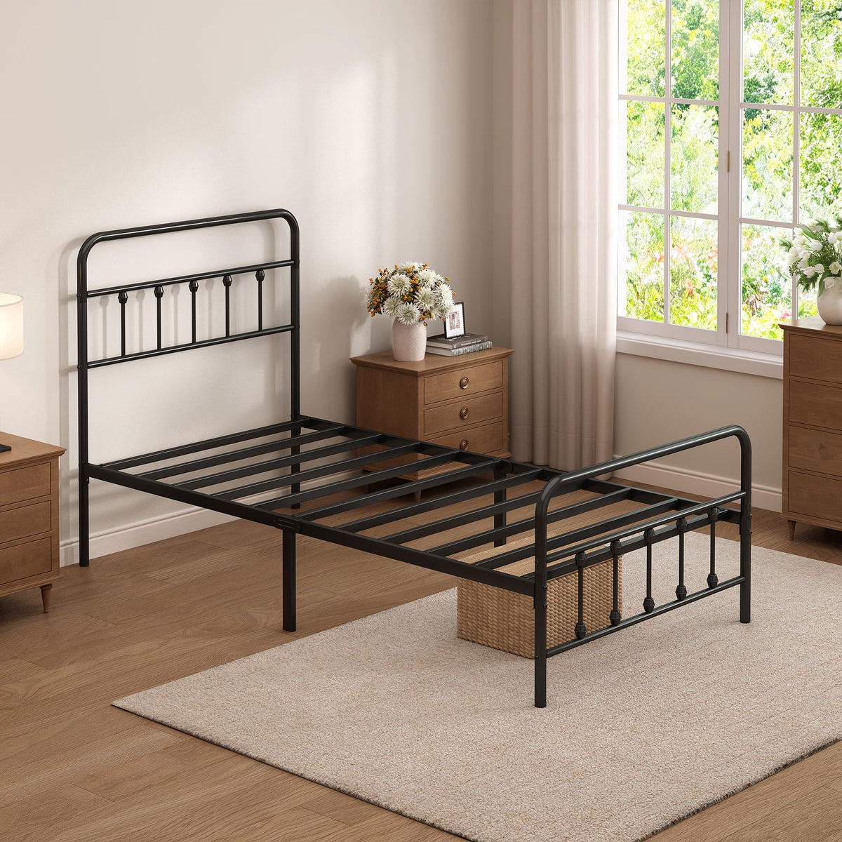 Twin Size Metal Bed Frame with Headboard and Footboard G971629